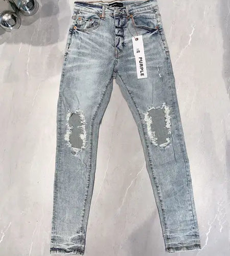 Men's Striped Ripped Denim Jeans