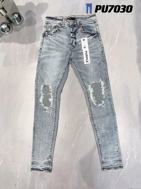 Load image into Gallery viewer, Men&#39;s Striped Ripped Denim Jeans
