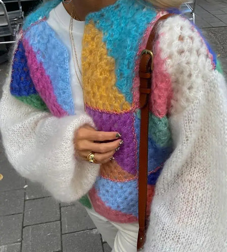 Colorful Hollow Knit Cardigan