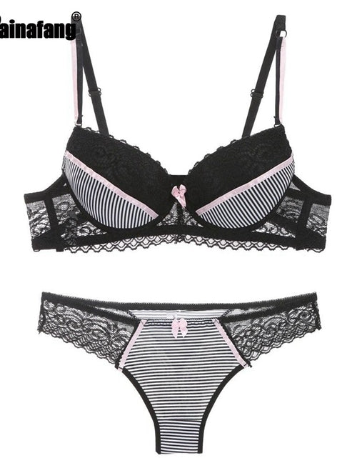 Load image into Gallery viewer, Lace Striped Lingerie Set with Bra and Panties
