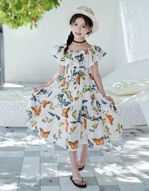 Load image into Gallery viewer, Girls' Bohemian Floral Butterfly Cotton Maxi Dress
