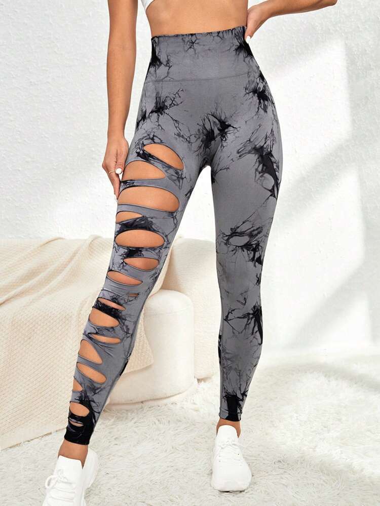 High Waist Hollow Tie-Dye Yoga Fitness Pants