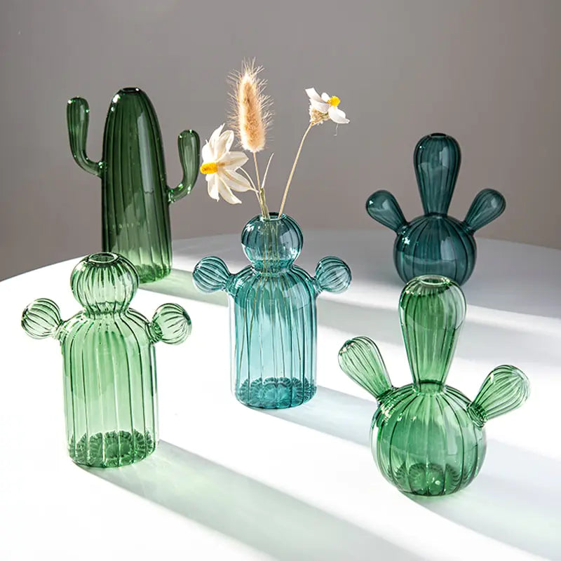 Modern Transparent Cactus Glass Vase for Room Decoration