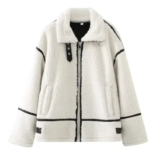 Load image into Gallery viewer, Women's Fashion Loose Patchwork Easy Matching Lambswool Jacket

