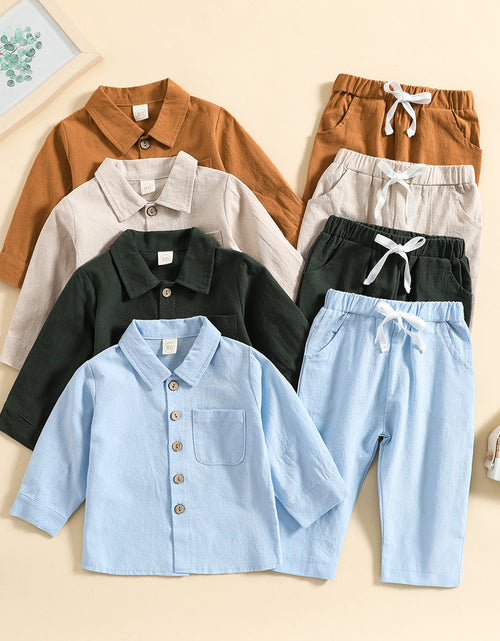 Load image into Gallery viewer, Boys' Cotton Linen Standing Collar Casual Outfit Set
