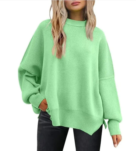 Women's Cozy Knitted Pullover with Side Slit – Chic & Comfortable