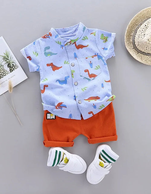 Load image into Gallery viewer, 2021 Cartoon Dinosaur Print Toddler Boy Summer Set: Shirt + Pants
