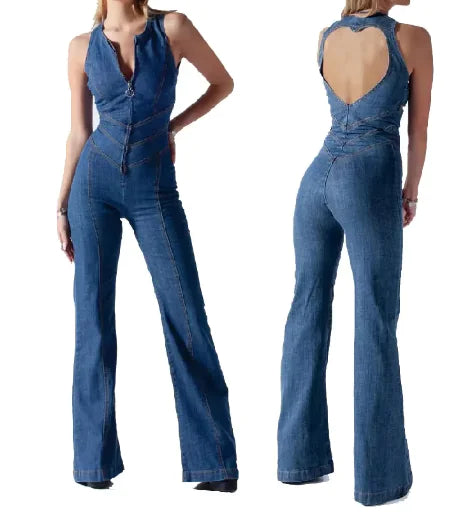 Load image into Gallery viewer, High-Waist Retro Slim Denim Jumpsuit
