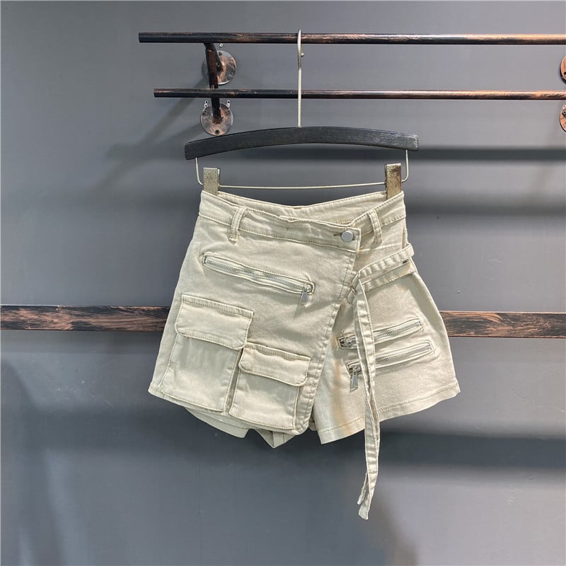 Korean Irregular Multi-Pocket A-Line Work Shorts