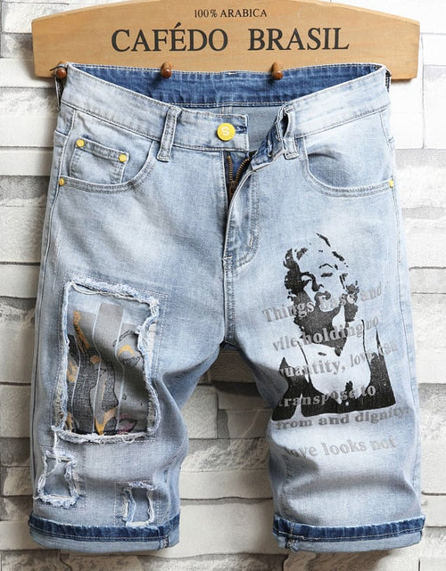 Load image into Gallery viewer, Loose Ripped Denim Shorts with Patch Details
