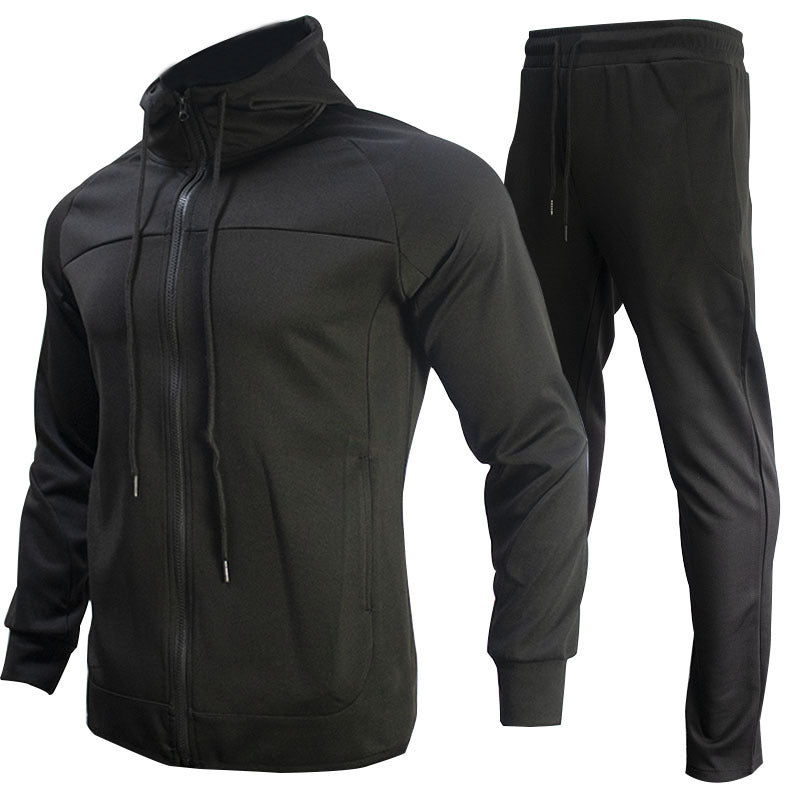 Men's Sports Casual Set with Color Block Hoodie