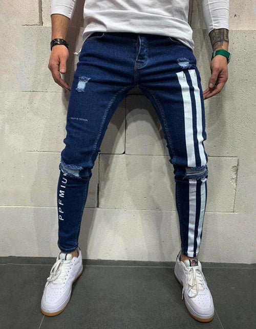 Load image into Gallery viewer, Men's Skinny Ripped Denim Pants with Patch Details
