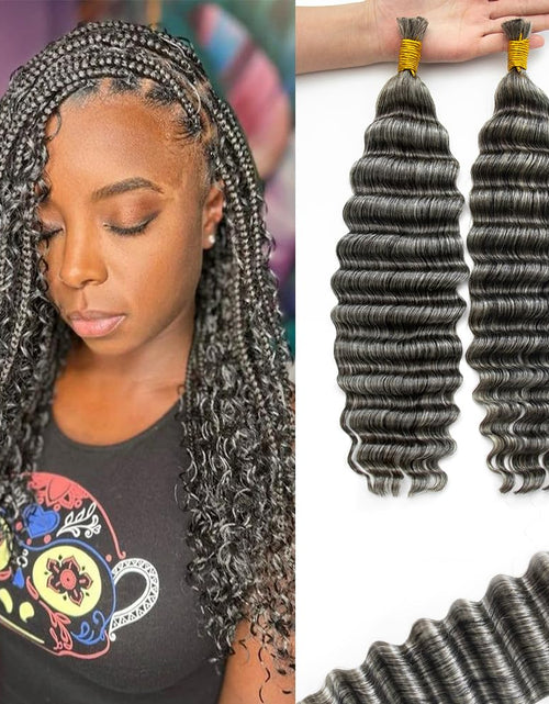Load image into Gallery viewer, KRN Grey Braiding Hair Deep Wave Bulk Human Braiding Hair 2 Bundles/Pack 100g Curly Hair for Boho Braids 12A Salt And Pepper Braiding Human Hair No Weft Wet and Wavy Gray Braiding Hair 18Inch
