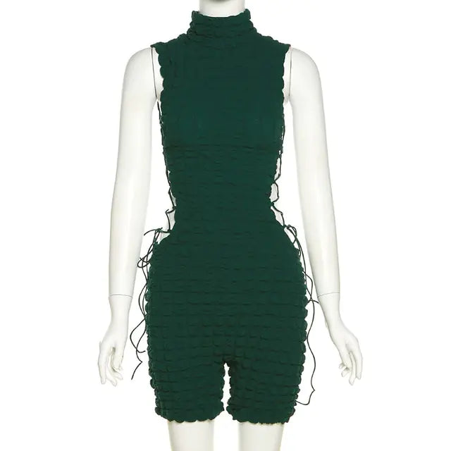 Fall Lace Up Side Hollow Out Seersucker Sleeveless