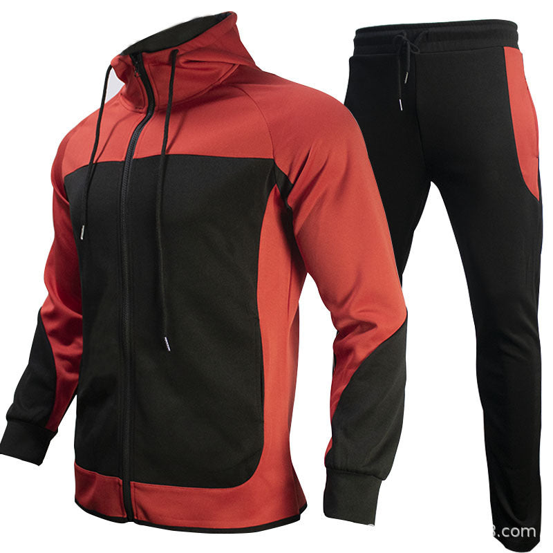 Men's Sports Casual Set with Color Block Hoodie
