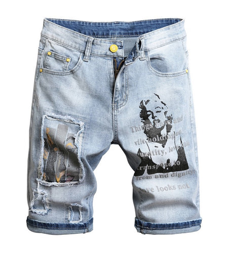 Loose Ripped Denim Shorts with Patch Details