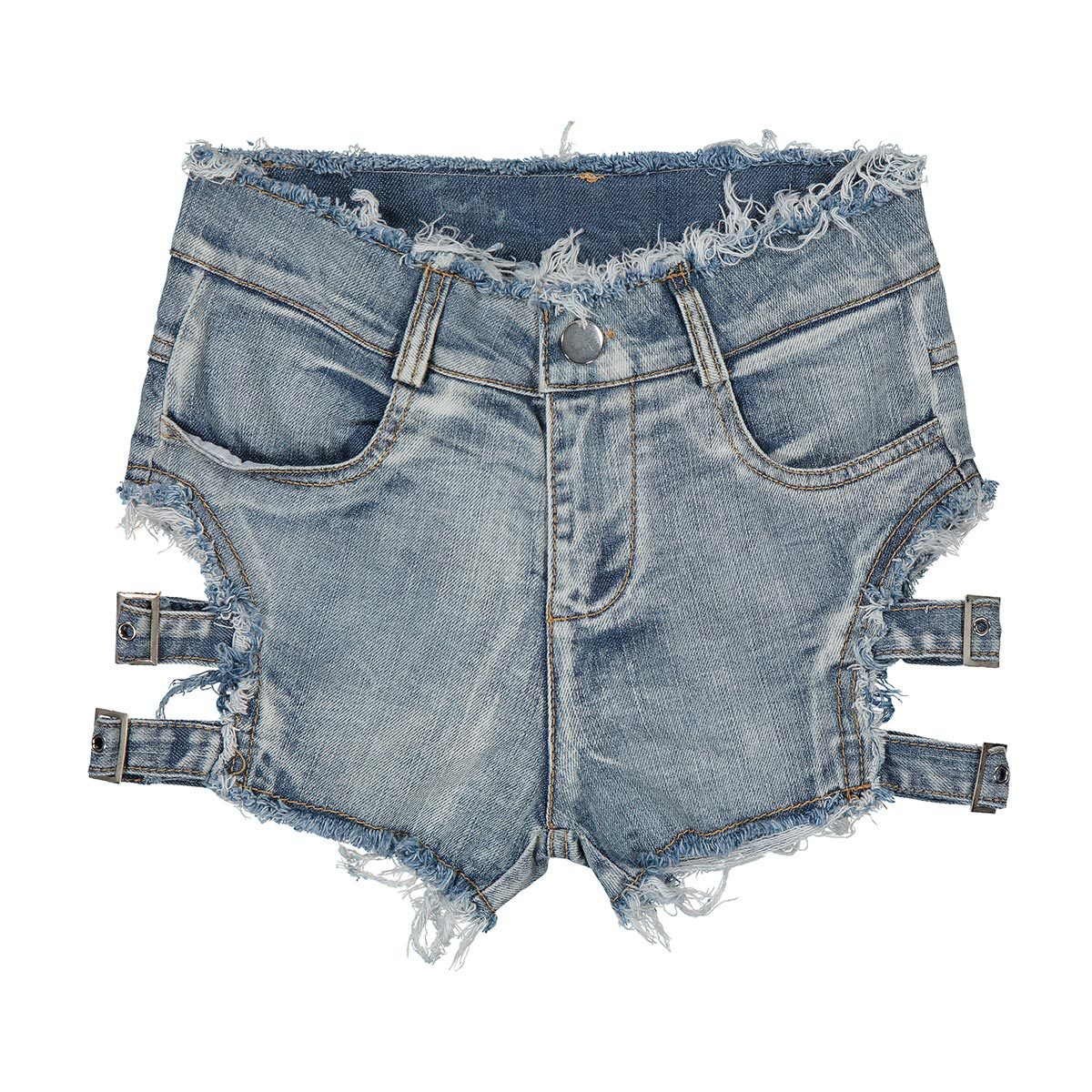 High-Waisted Ripped Denim Shorts for Clubbing