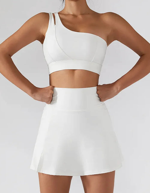 Load image into Gallery viewer, Ribbed One Shoulder Stretch Yoga Bra &amp; Shockproof Women's Activewear Set
