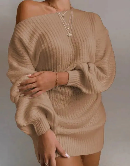 Load image into Gallery viewer, Off Shoulder Knitted Sweater Dress
