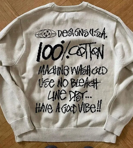 Men Sweater Winter Letters Graphic Pullover Harajuku Casual Loose Cotton Streetwear Sweater Women Hip Hop Knitted Sweater Unisex