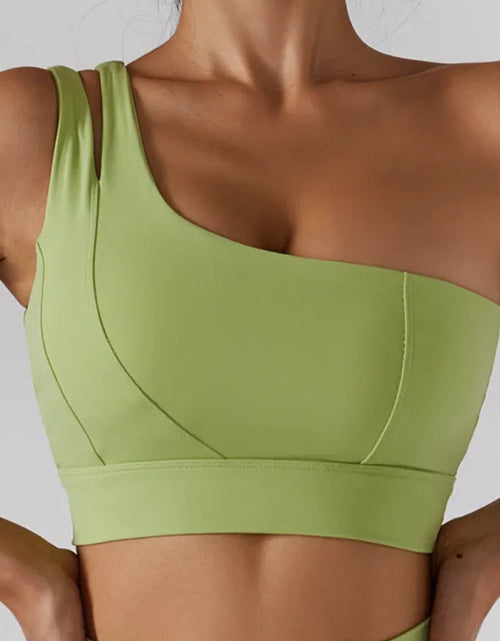 Load image into Gallery viewer, Ribbed One Shoulder Stretch Yoga Bra &amp; Shockproof Women's Activewear Set
