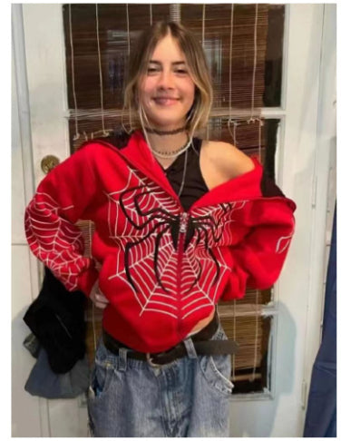 Load image into Gallery viewer, Autumn Winter Spider Web Printed Full Zip Hoodie
