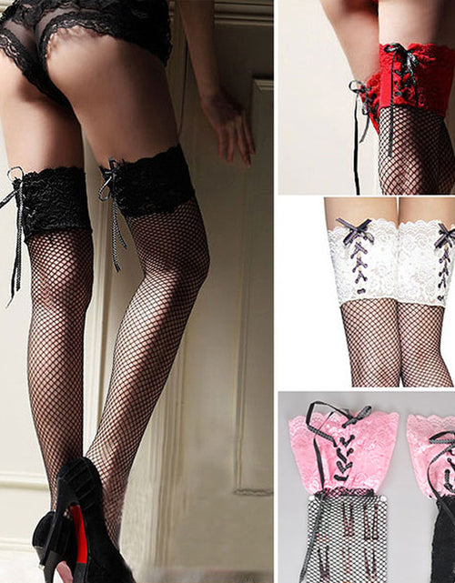Load image into Gallery viewer, 10CM Lace Side Mid Net High Stockings
