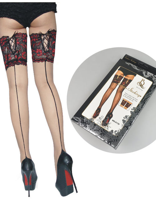 Load image into Gallery viewer, 10CM Lace Side Mid Net High Stockings
