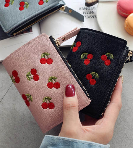 Cherry Embroidered Small Wallet