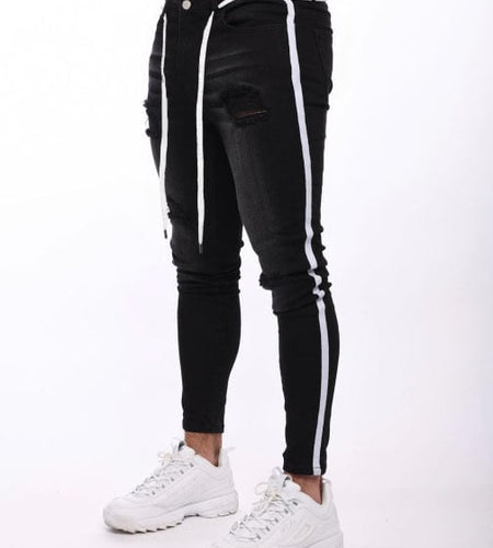 Men's Skinny Ripped Denim Pants with Patch Details