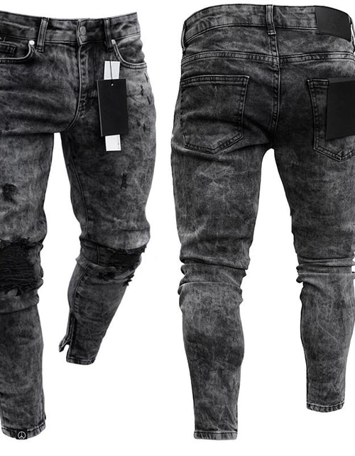 Load image into Gallery viewer, Men's Skinny Ripped Denim Pants with Patch Details
