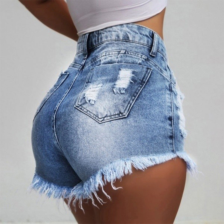 High-Waisted Ripped Denim Shorts for Women