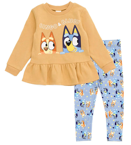 (Available in size 3T only) Bluey Bingo Toddler Girls Peplum Sweatshirt and Leggings Outfit Set Orange/Blue Bingo/Bluey 5T