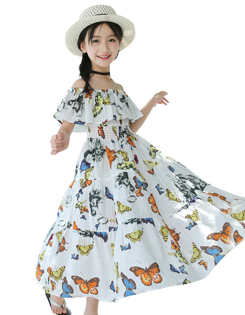 Load image into Gallery viewer, Girls' Bohemian Floral Butterfly Cotton Maxi Dress
