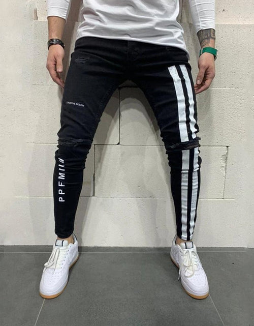 Load image into Gallery viewer, Men's Skinny Ripped Denim Pants with Patch Details
