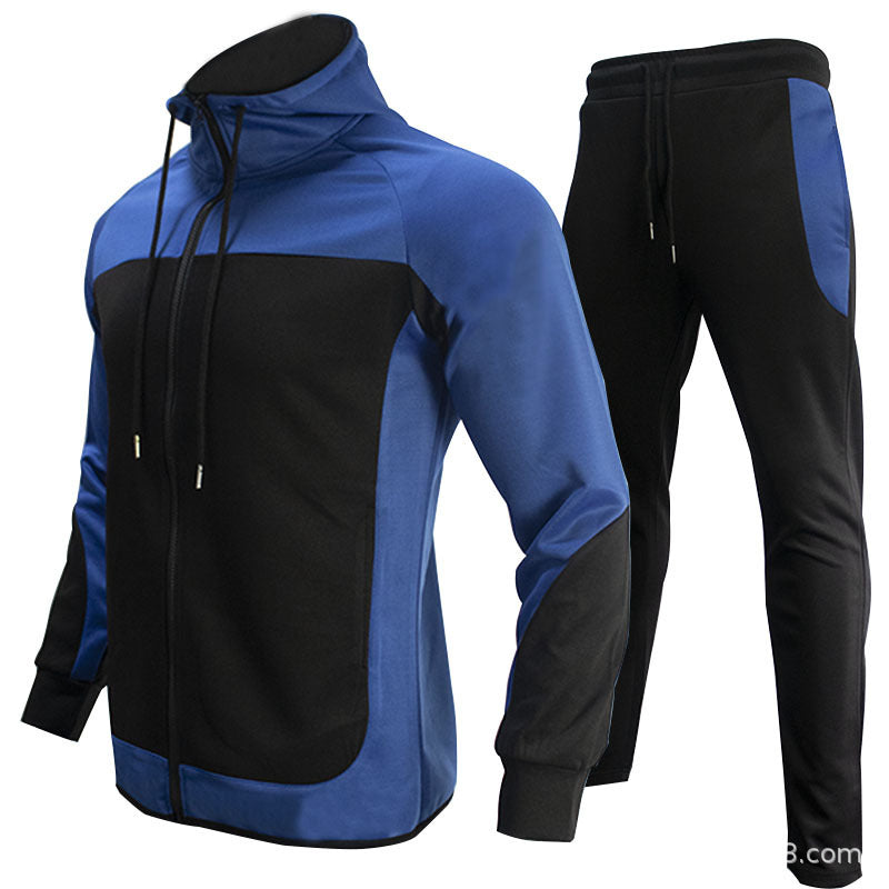 Men's Sports Casual Set with Color Block Hoodie