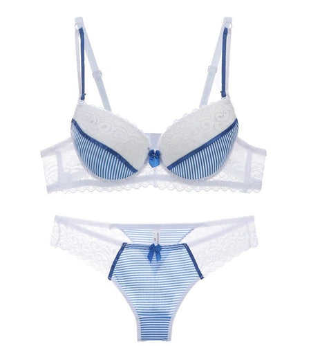 Lace Striped Lingerie Set with Bra and Panties