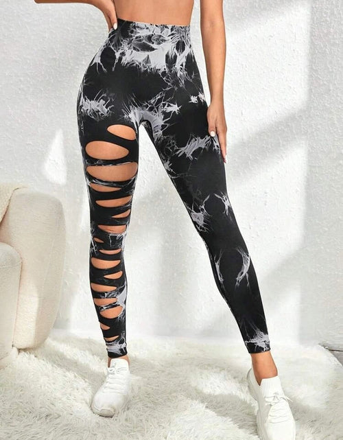 Load image into Gallery viewer, High Waist Hollow Tie-Dye Yoga Fitness Pants

