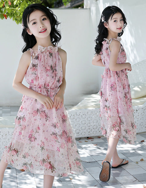 Load image into Gallery viewer, Girls' Bohemian Summer Dress - Floral Beach Maxi Dress
