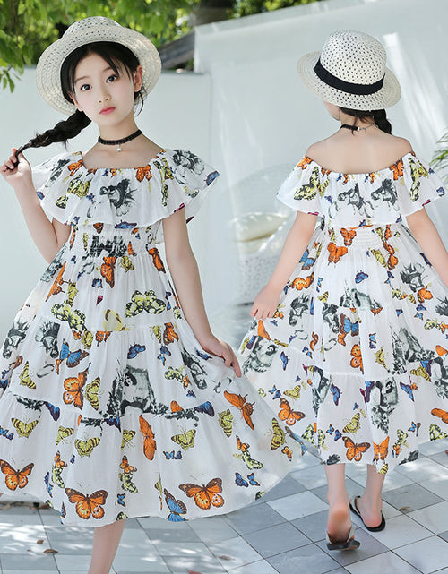 Load image into Gallery viewer, Girls' Bohemian Floral Butterfly Cotton Maxi Dress
