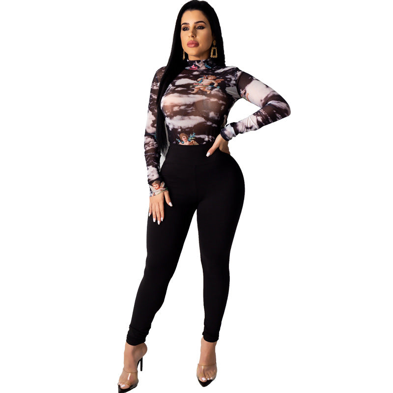 Spring Summer Women's Knitted Print Two-Piece Set