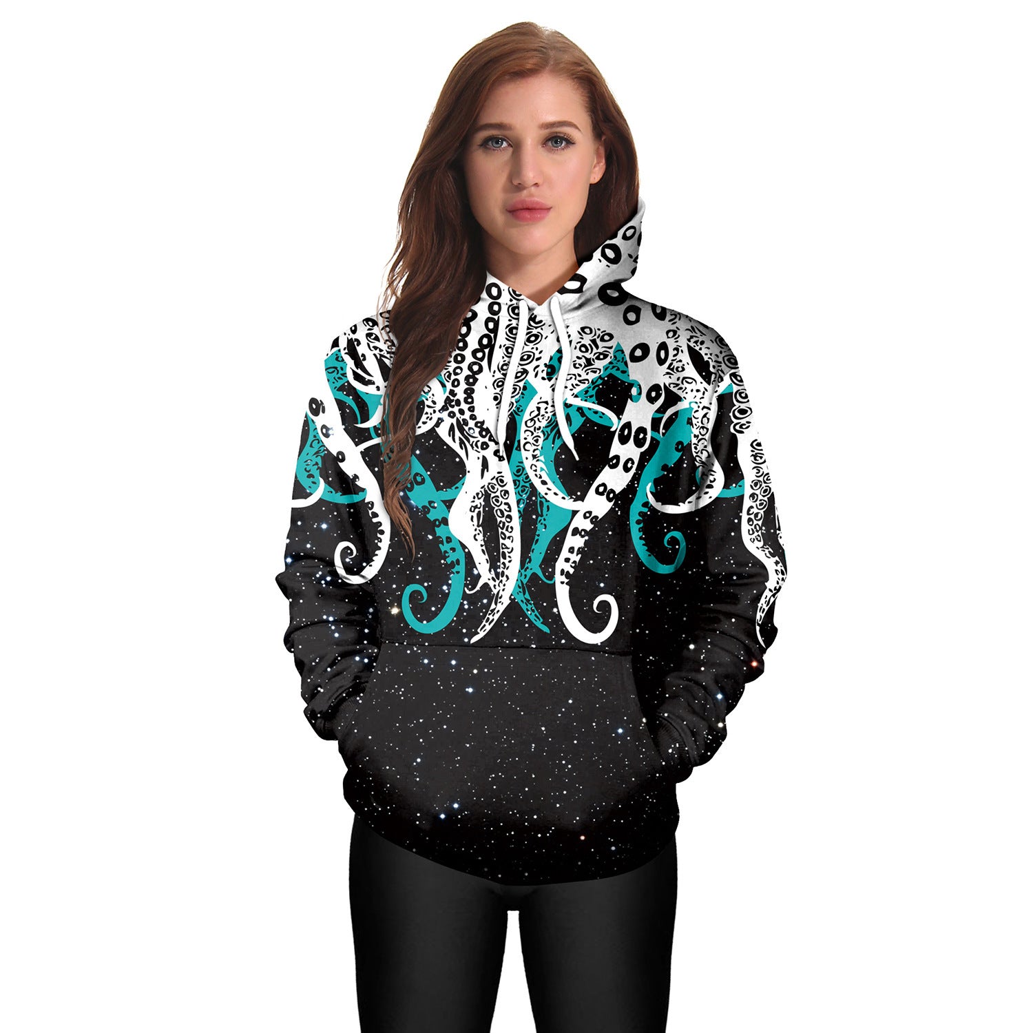 Men's Loose-Fit Hoodie with Octopus Digital Print