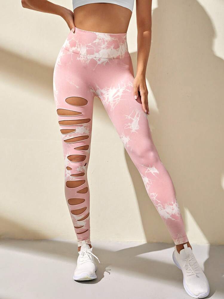 High Waist Hollow Tie-Dye Yoga Fitness Pants