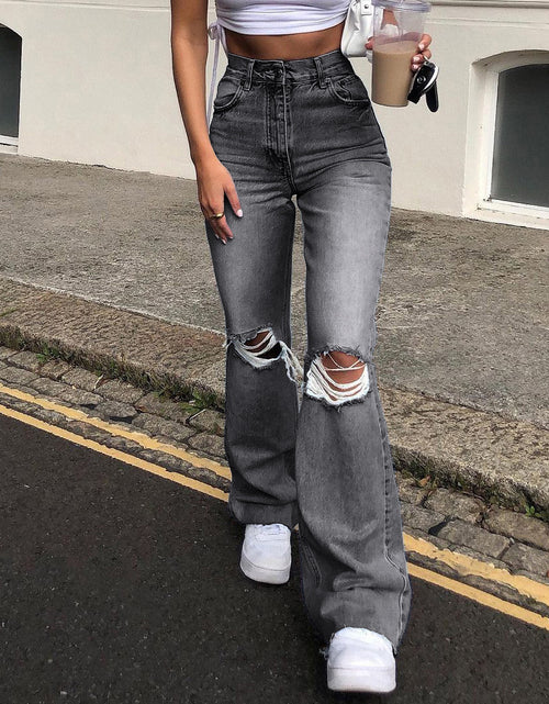Load image into Gallery viewer, Casual Women's Wide-Leg Denim Pants with Ripped Details
