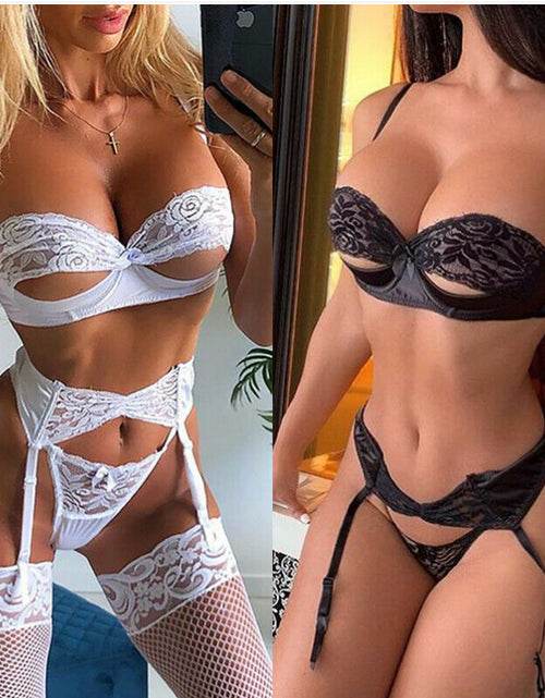 Load image into Gallery viewer, Lace Lingerie Set - Women's Bra, Panties, and Sleepwear
