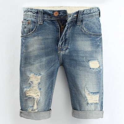 Men's High-Waisted Ripped Cotton Denim Shorts