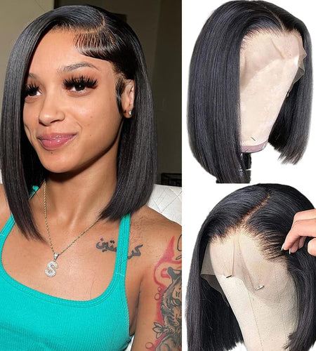 Bob Wig Human Hair 13x4 HD Lace Front Bob Wigs Human Hair Short Straight Bob Wigs for Black Women Human Hair Glueless Bob Wig Human Hair Pre Plucked with Baby Hair 180% Density Natural Black 10 Inch