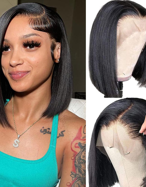 Load image into Gallery viewer, Bob Wig Human Hair 13x4 HD Lace Front Bob Wigs Human Hair Short Straight Bob Wigs for Black Women Human Hair Glueless Bob Wig Human Hair Pre Plucked with Baby Hair 180% Density Natural Black 10 Inch
