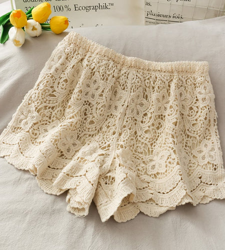 High Waist Hollow Lace Shorts for Women