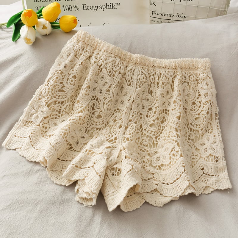 High Waist Hollow Lace Shorts for Women
